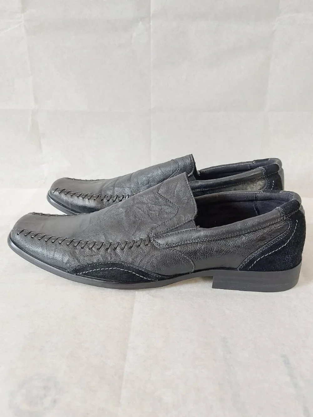 Stacy Adams Men Square Toe Black Leather Dress Shoes Size 12 M Slip-on Loafers